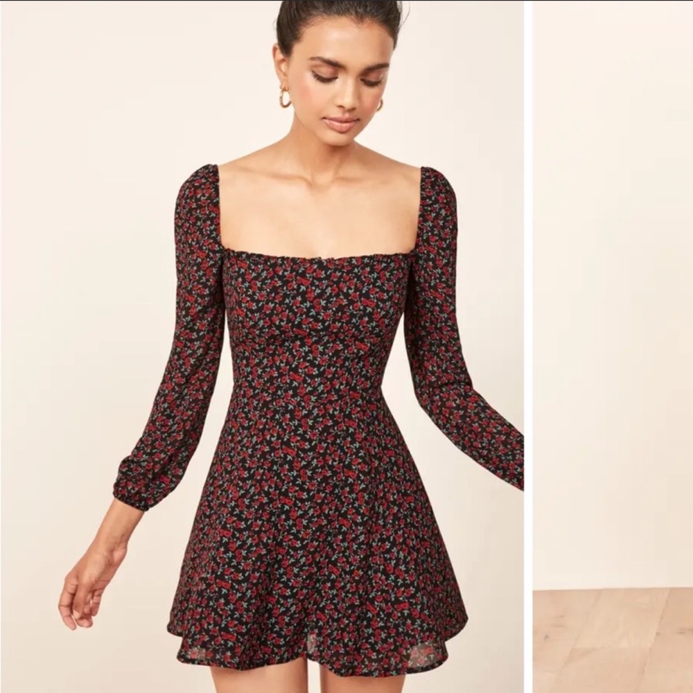 REFORMATION Gretel Mini Dress Square Neck Rose Pattern Size 6 NWT